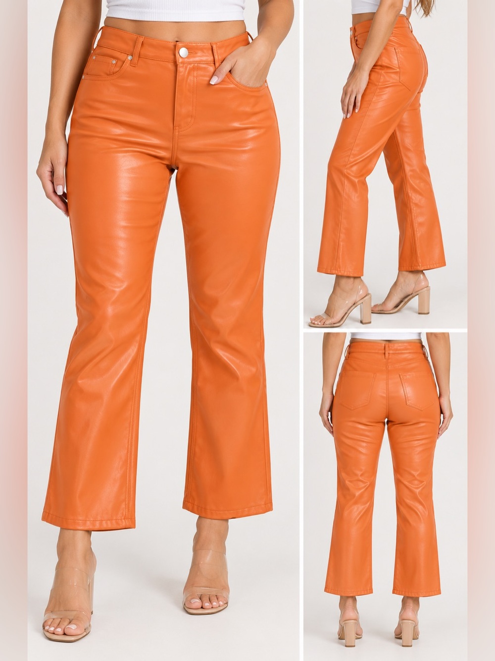Seven7 Women’s Size 8 Orange Faux Vegan Leather Cropped Pants Straight Leg